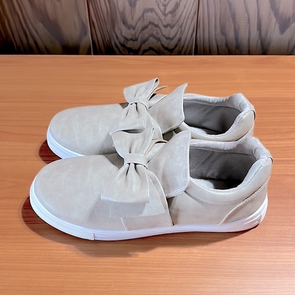 Olivia Miller Shoes - Olivia Miller Bow Slip On Sneakers, Beige, Size 7